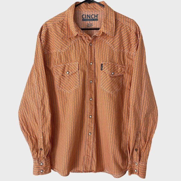 Cinch Western Pearl-Snap Shirt Orange Mens Large Geometric Long-Sleeve Button-Up - Picture 1 of 11